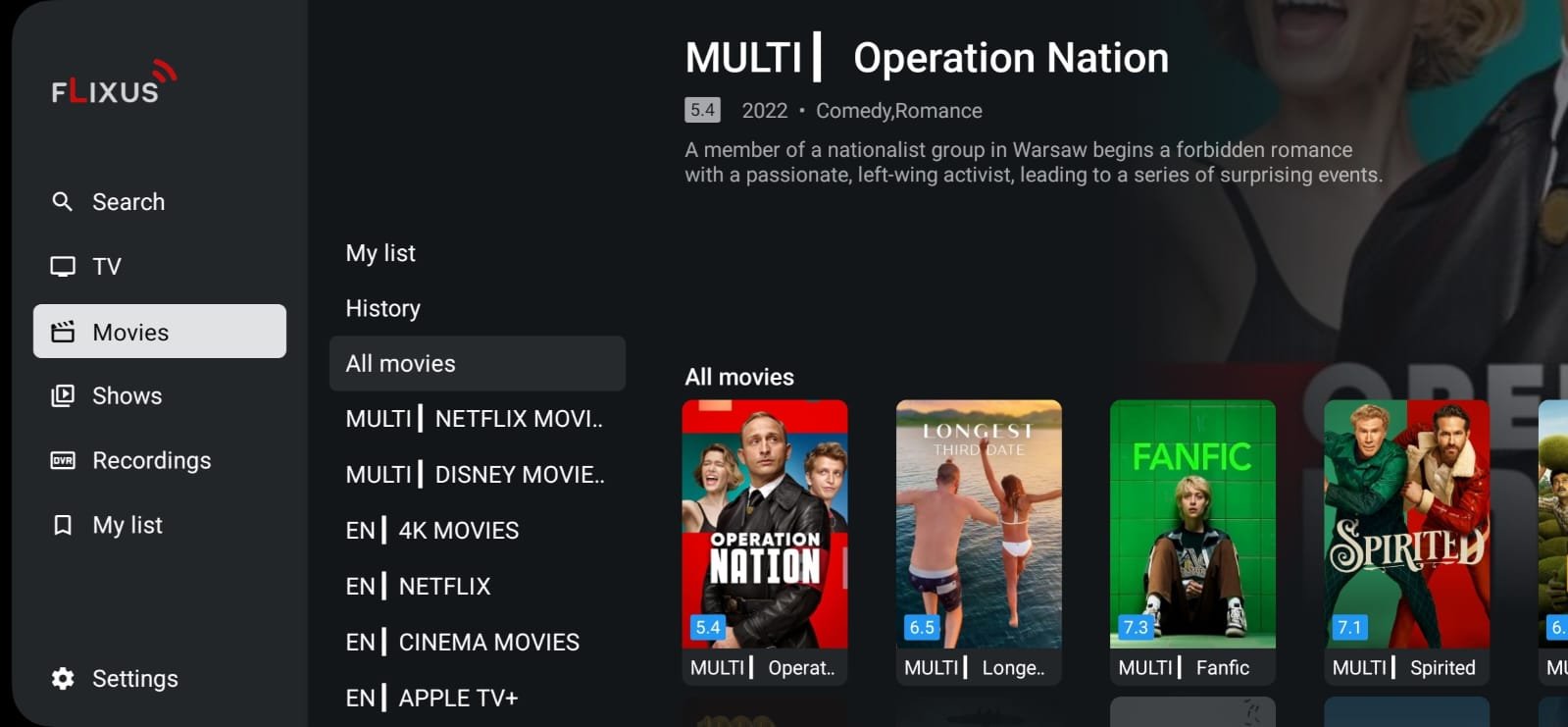 FLIXUS TVmate Shows Interface