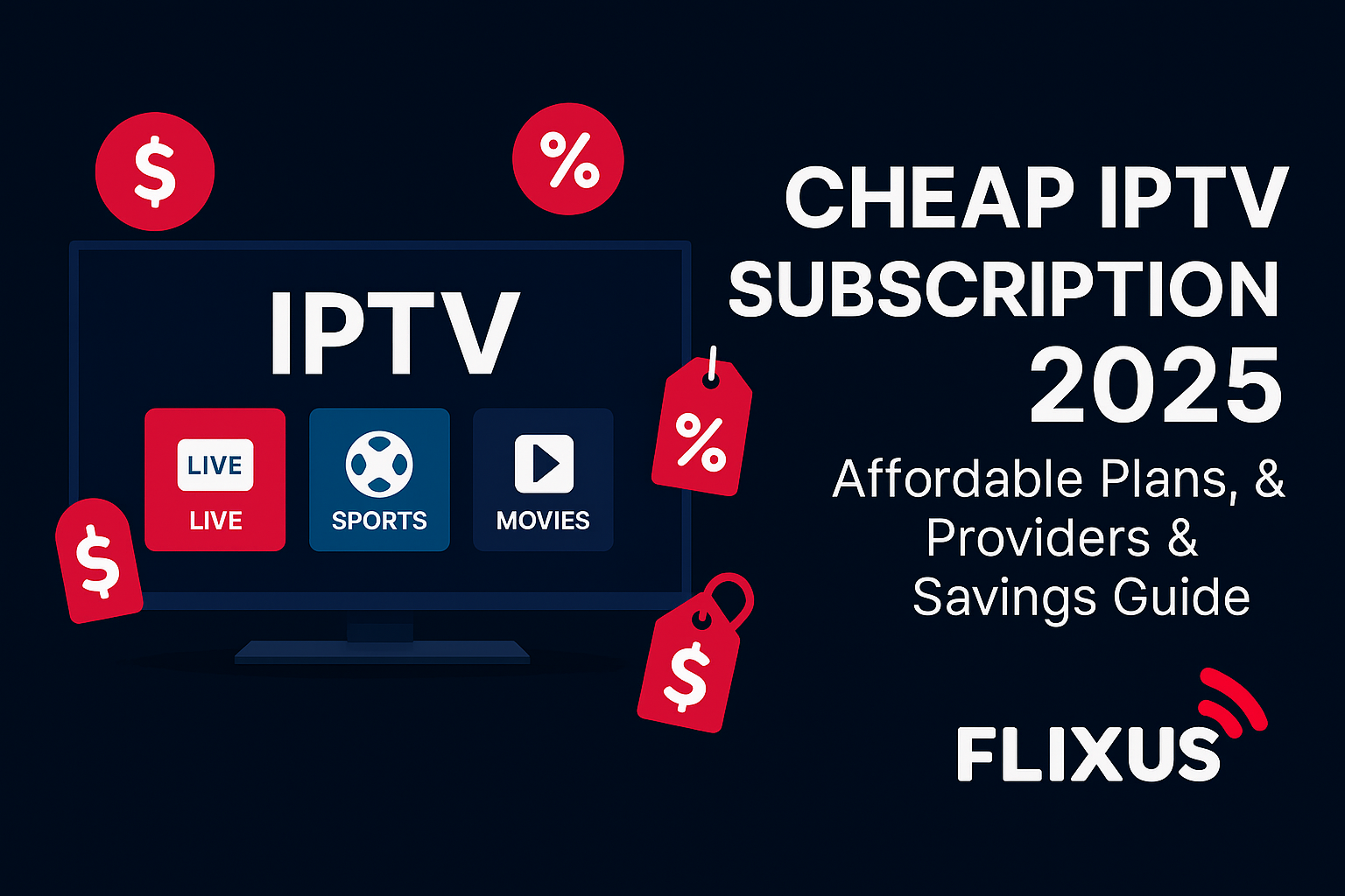 Cheap IPTV Subscription 2025 – affordable IPTV plans and provider comparison banner with Smart TV and price tags