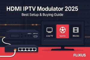 HDMI IPTV Modulator 2025 device setup with Smart TV and IPTV channels