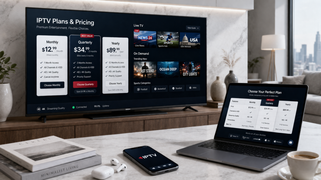 FLIXUS IPTV prices USA 2026 monthly quarterly yearly plans streaming pricing comparison live TV VOD