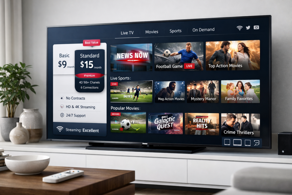 FLIXUS cheap IPTV service USA 2026 best value streaming plans pricing live TV VOD setup guide